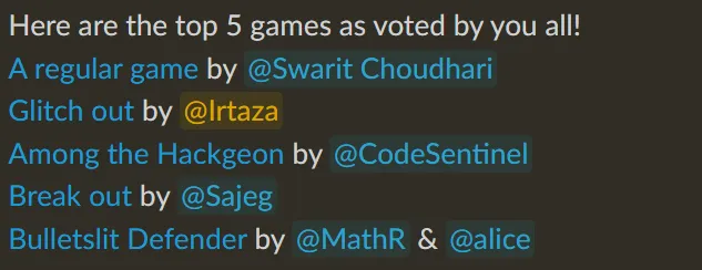 Arcade Jam results